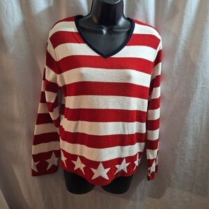 Red and White Striped Sweater with Stars